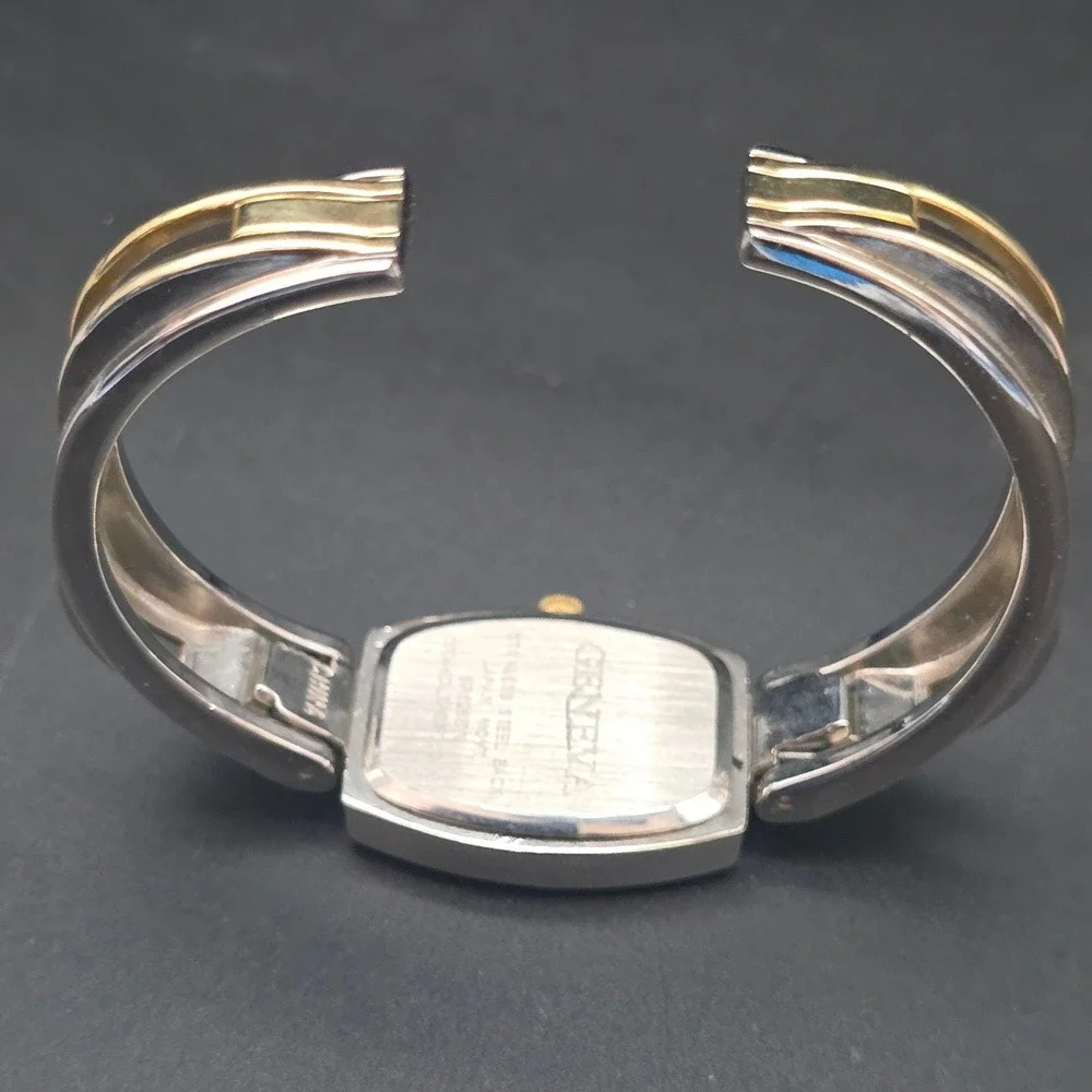 Women's Two Tone Cuff Watch Bracelet Quartz WORKS Working Geneva